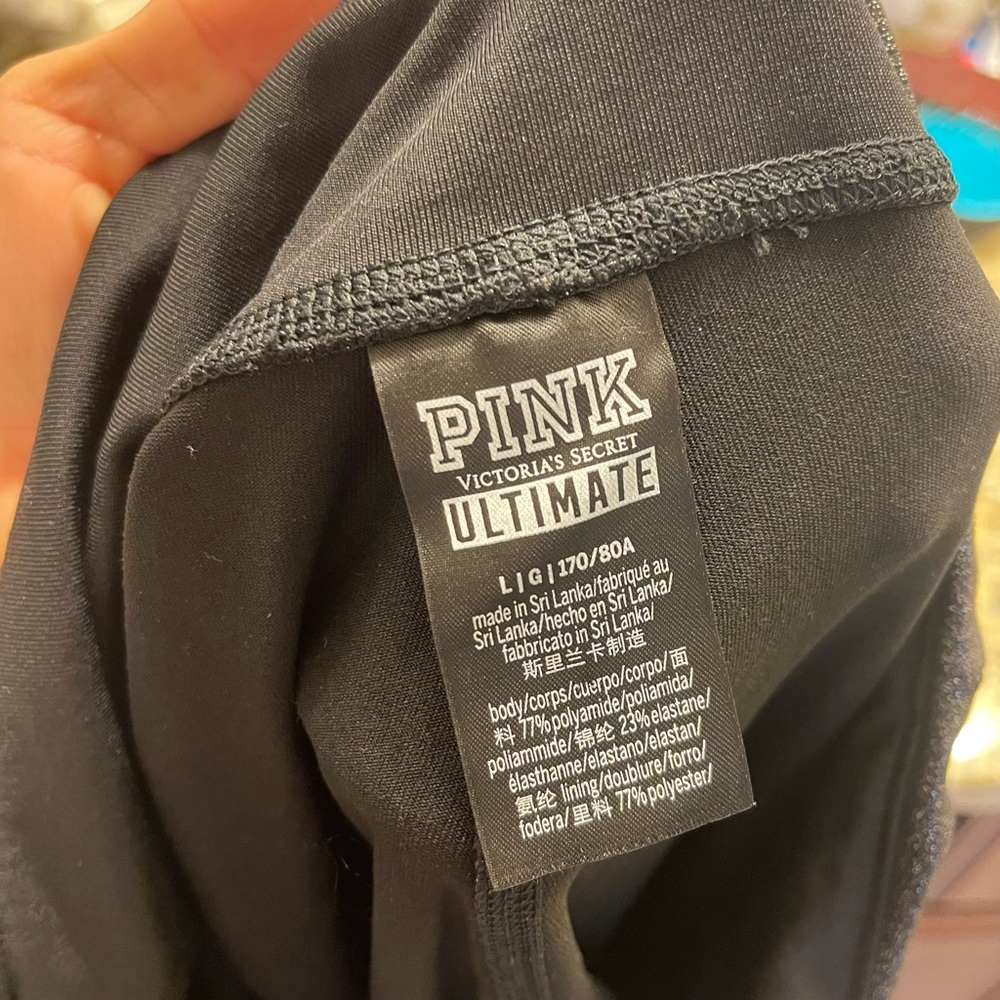 PINK Victoria Secret Shiny Black sparkle leggings large - Picture 2 of 6